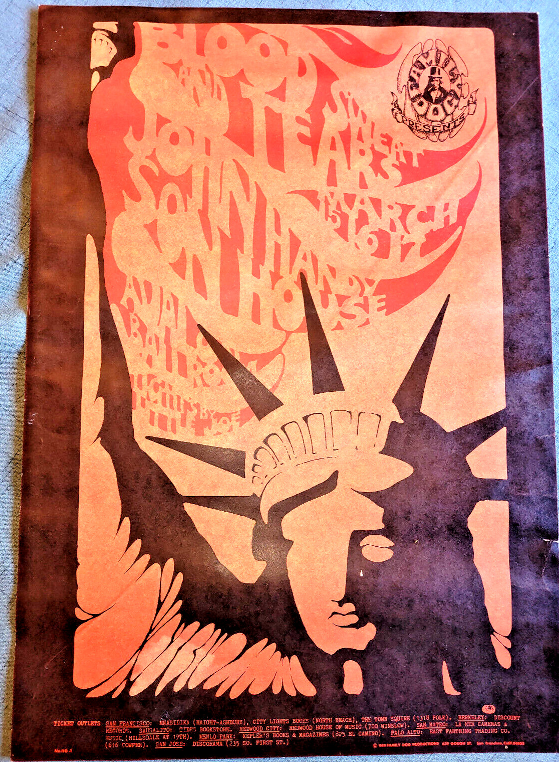 Psychedelic Avalon Family Dog Poster FD 110 Blood Sweat & Tears 1968 John Handy