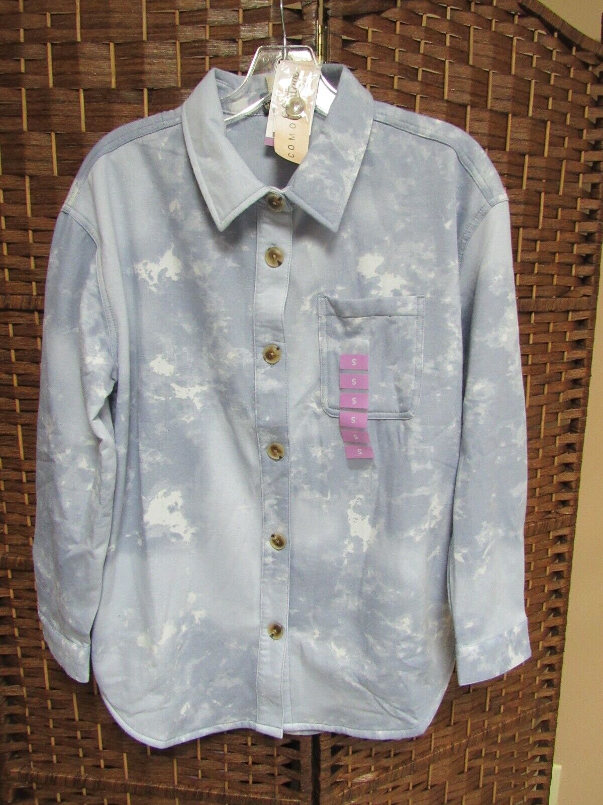 Women\'s Small Como Vintage Blue Blizzard Button Up S Fleece Collared Shirt CLCM3