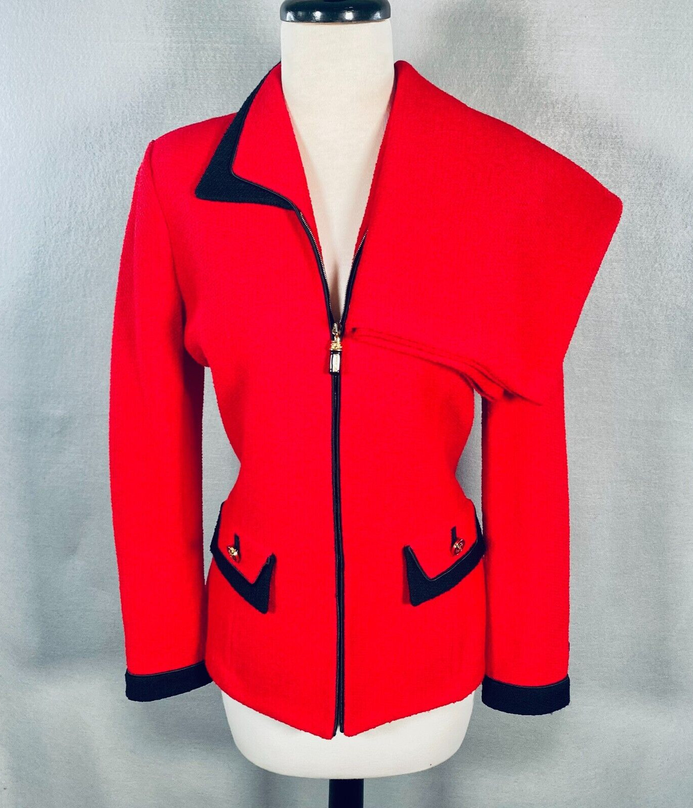 St. John Skirt Suit Womens 4 Red Full Zip Santana Knit Blazer Jacket