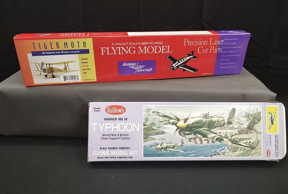 Guillow\'s HAWKER TYPHOON 906 & Dumas 208 TIGER MOTH  Balsa Wood Flying Model Kit