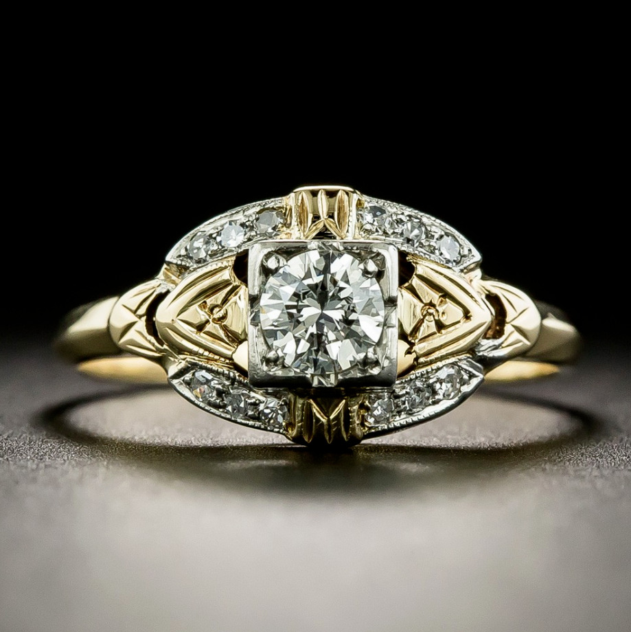 Art Deco Style 1.5Ct Lab Created Diamond Engagement Wedding 14K Gold Finish Ring
