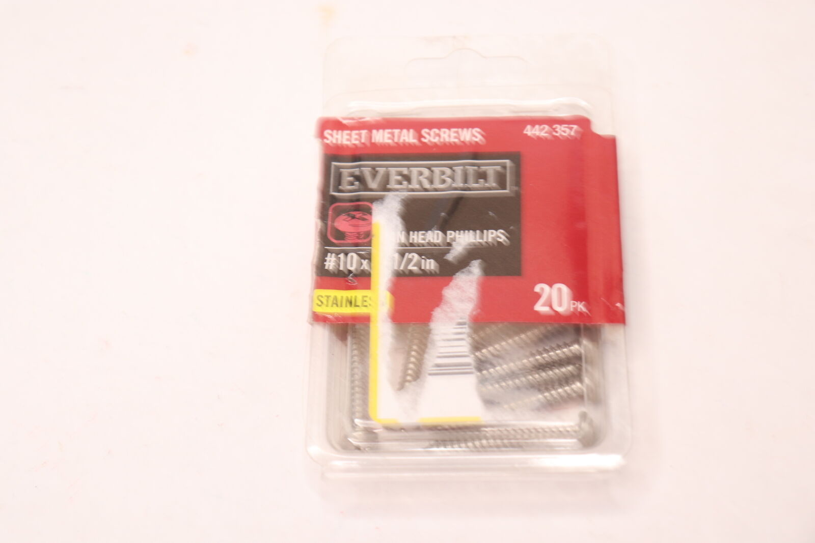 (20-Pk) Everbilt Pan Head Sheet Metal Screw Stainless Steel #10 x 1-1/2\