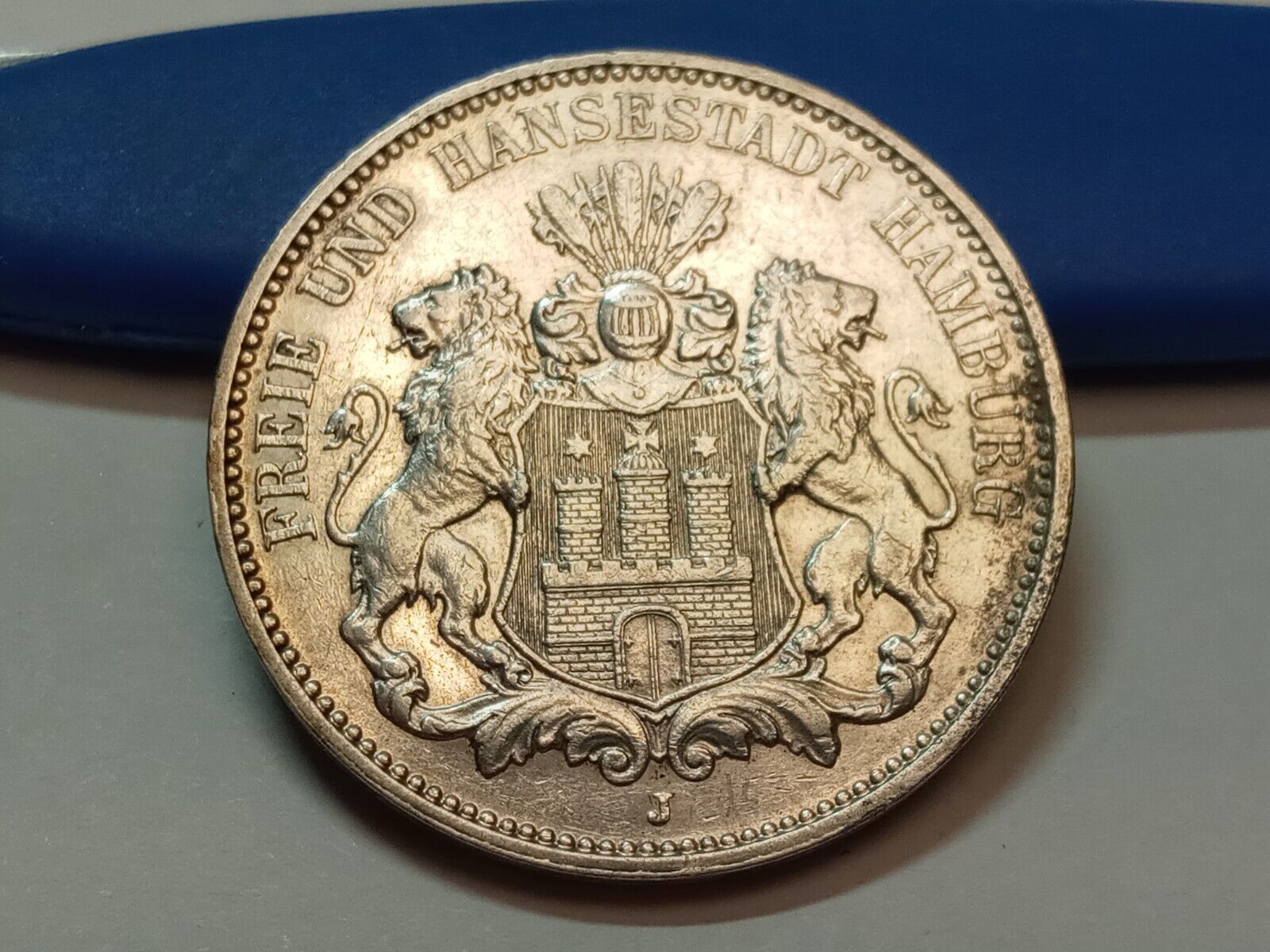 Germany Empire 1911 J 3 mark Hamburg  silver coin