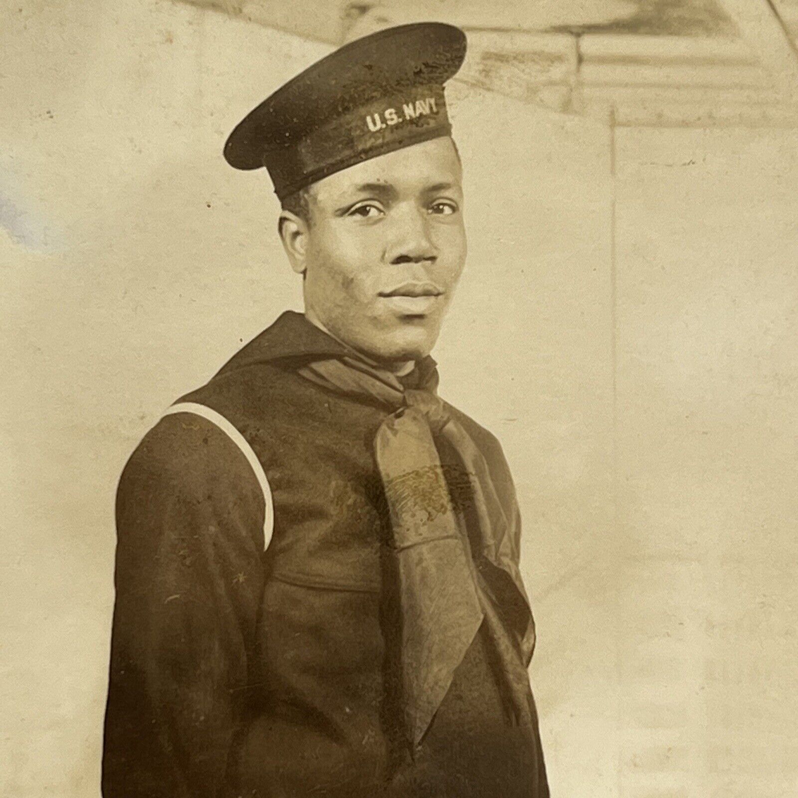 Vintage RPPC Postcard Photograph Black African American Man US Sailor ID Davis