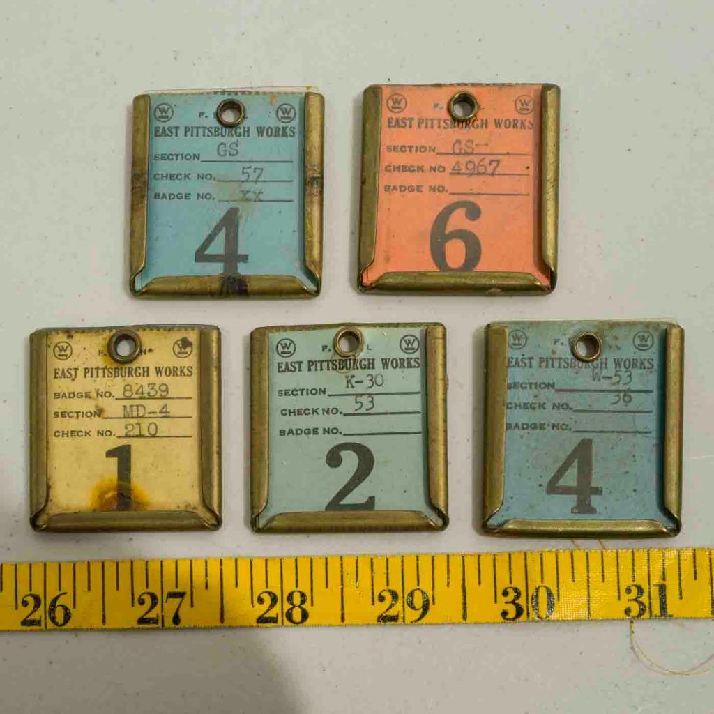Lot of 5 Westinghouse Electric East Pittsburgh Plant Works Badge Tag