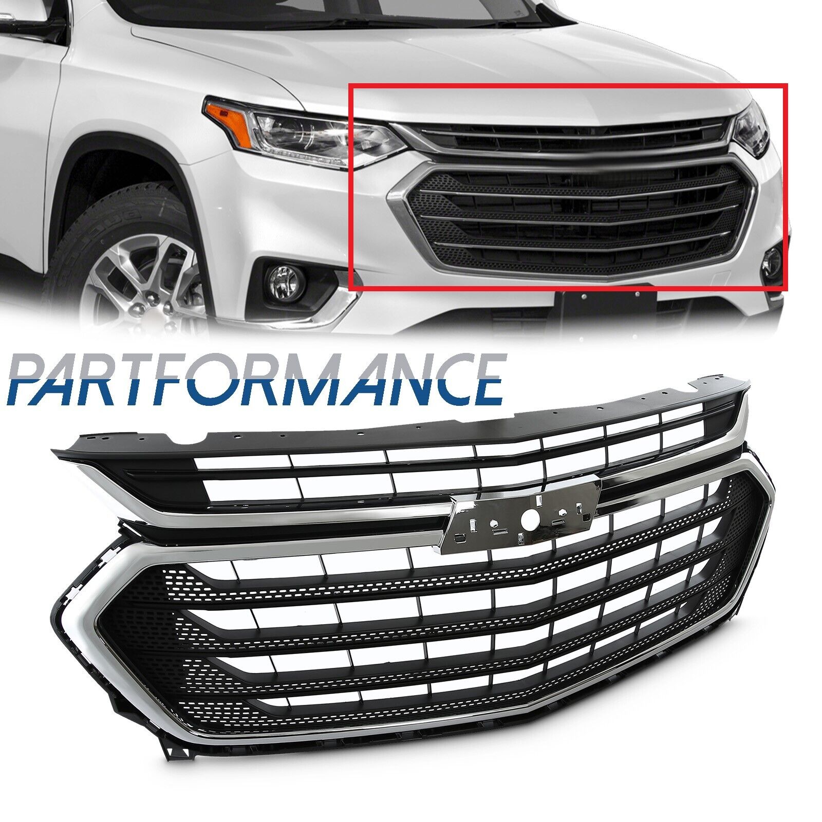 Front Bumper Upper Grille Chrome For 2018-2021 Chevrolet Chevy Traverse 84344486