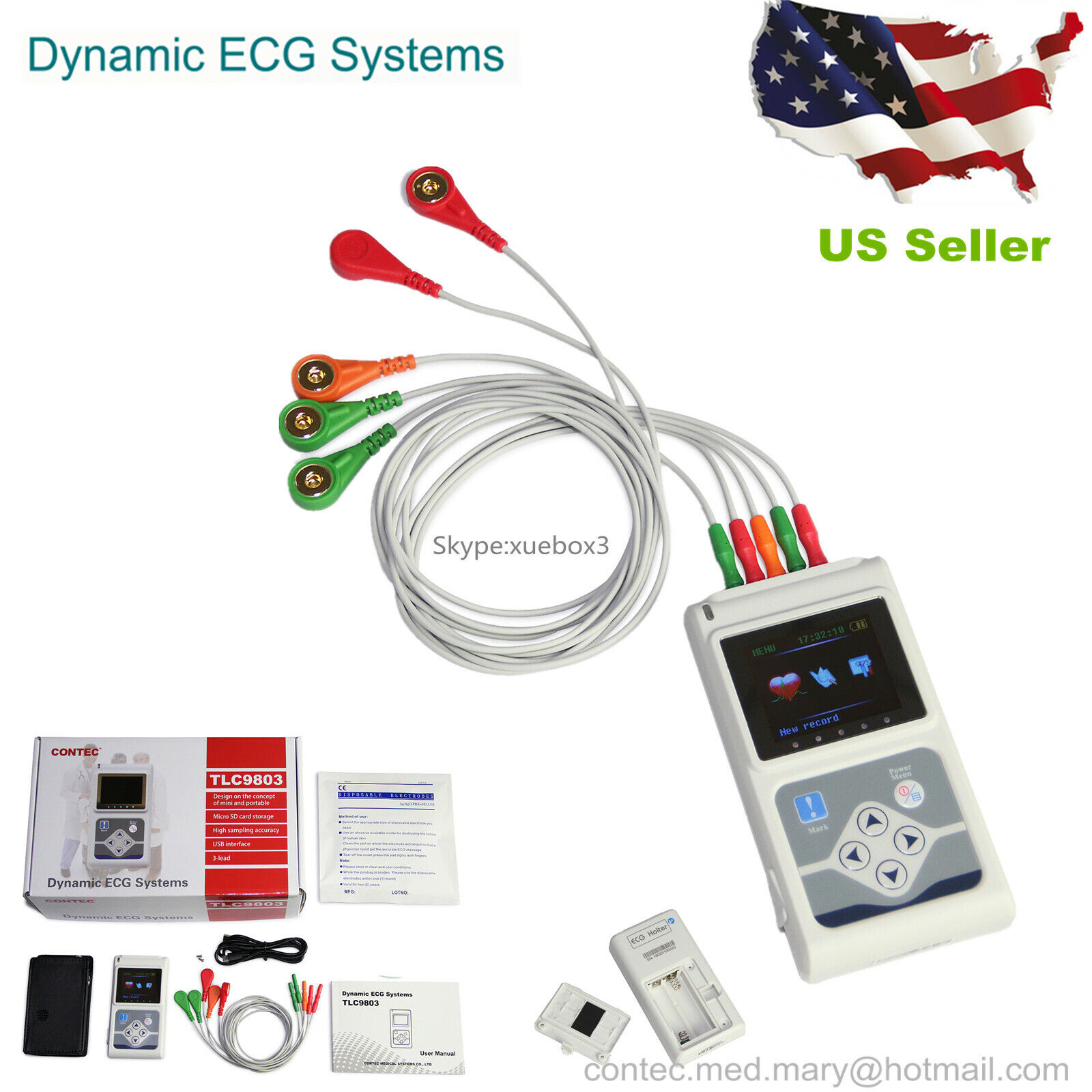 TLC5007FDA 24 Hours Dynamic ECG System 3 Channel EKG Holter 12 Leads Recorder
