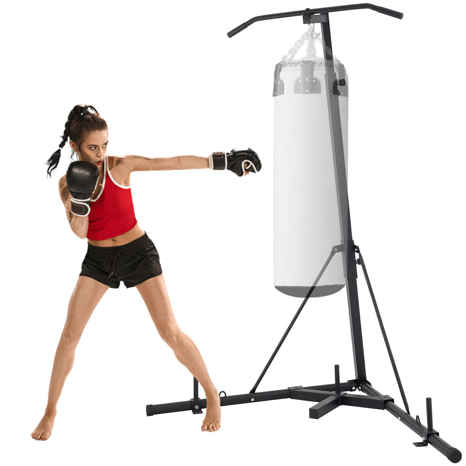 VEVOR Folding Boxing Bag Stand w/Pull Up Bar 2in1 set Height Adjustable Push-ups