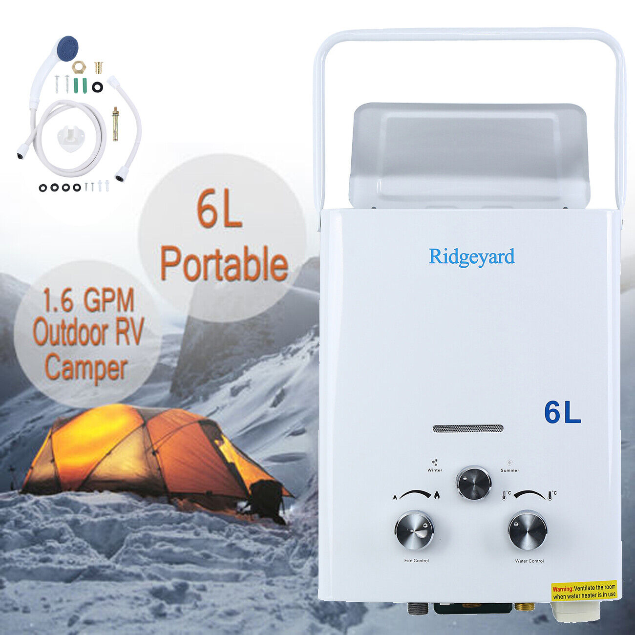 Portable 6L LPG 1.6 GPM Propane Gas Tankless Outdoor Instant Hot Water Heater CE