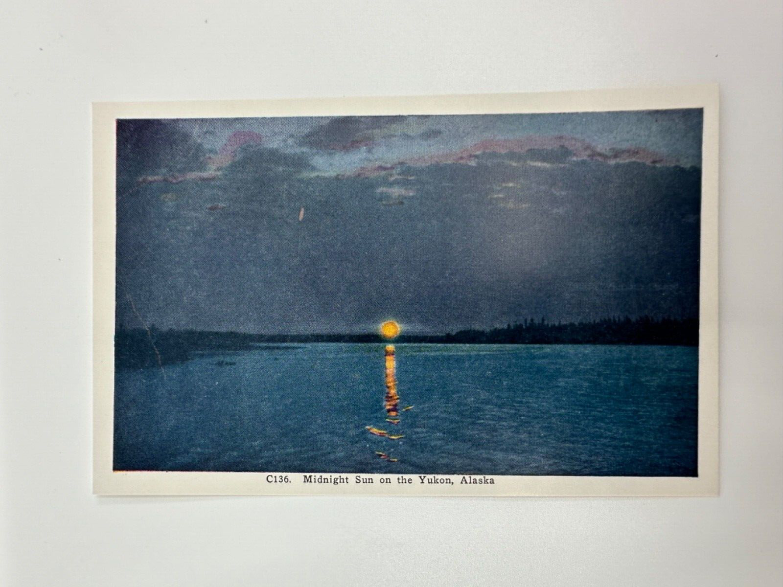 Vintage Alaska HHT Postcard, Midnight Sun on the Yukon, Lake at Sunset NOS NEW