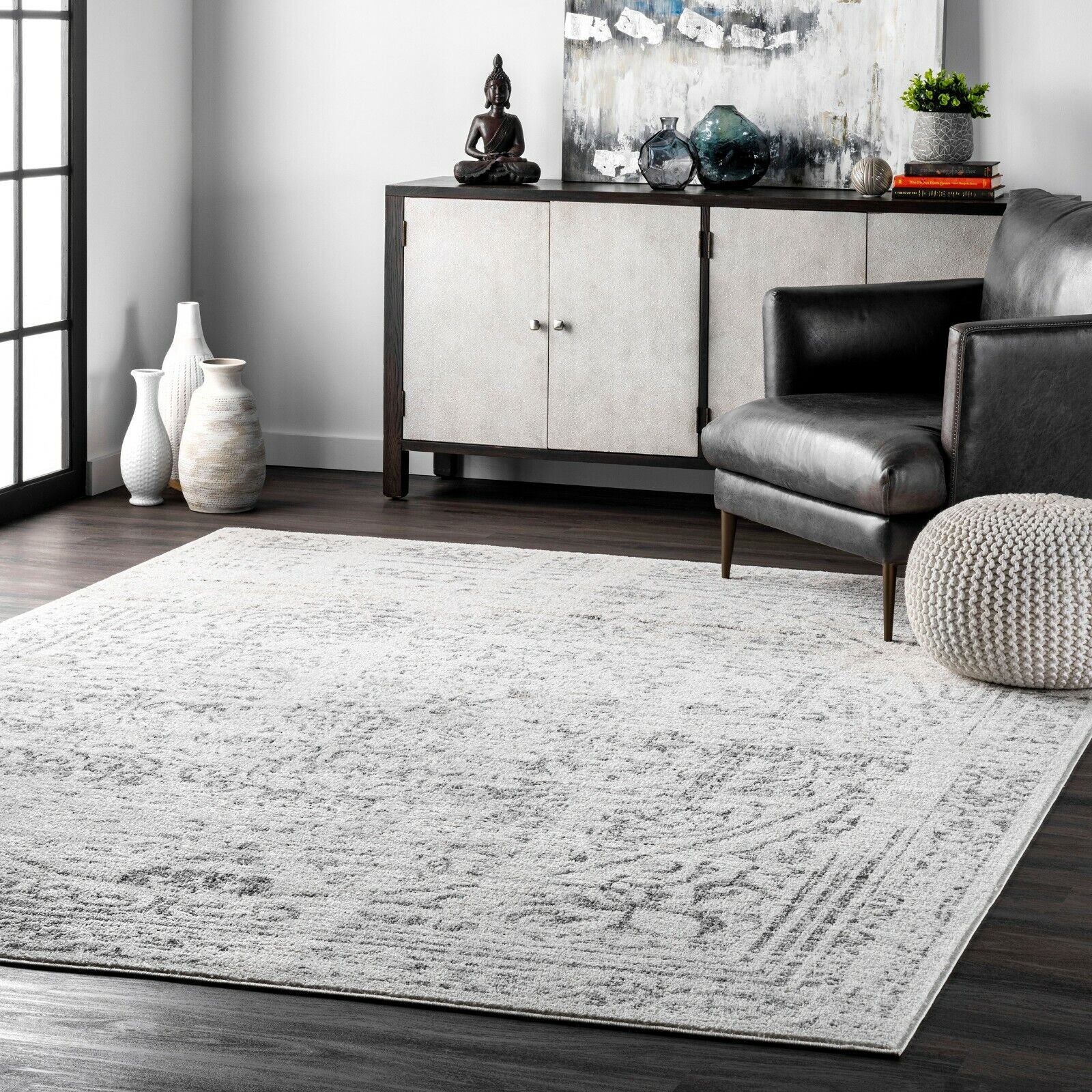 nuLOOM Abstract Traditional Grey Distressed Area Rug