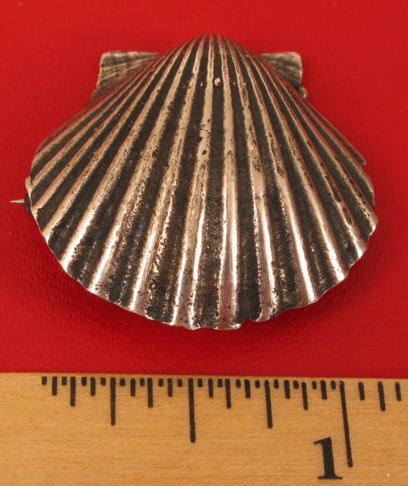 VINTAGE STERLING SILVER OCEAN NAUTICAL THEME SCALLOP CLAM SEASHELL BROOCH PIN 