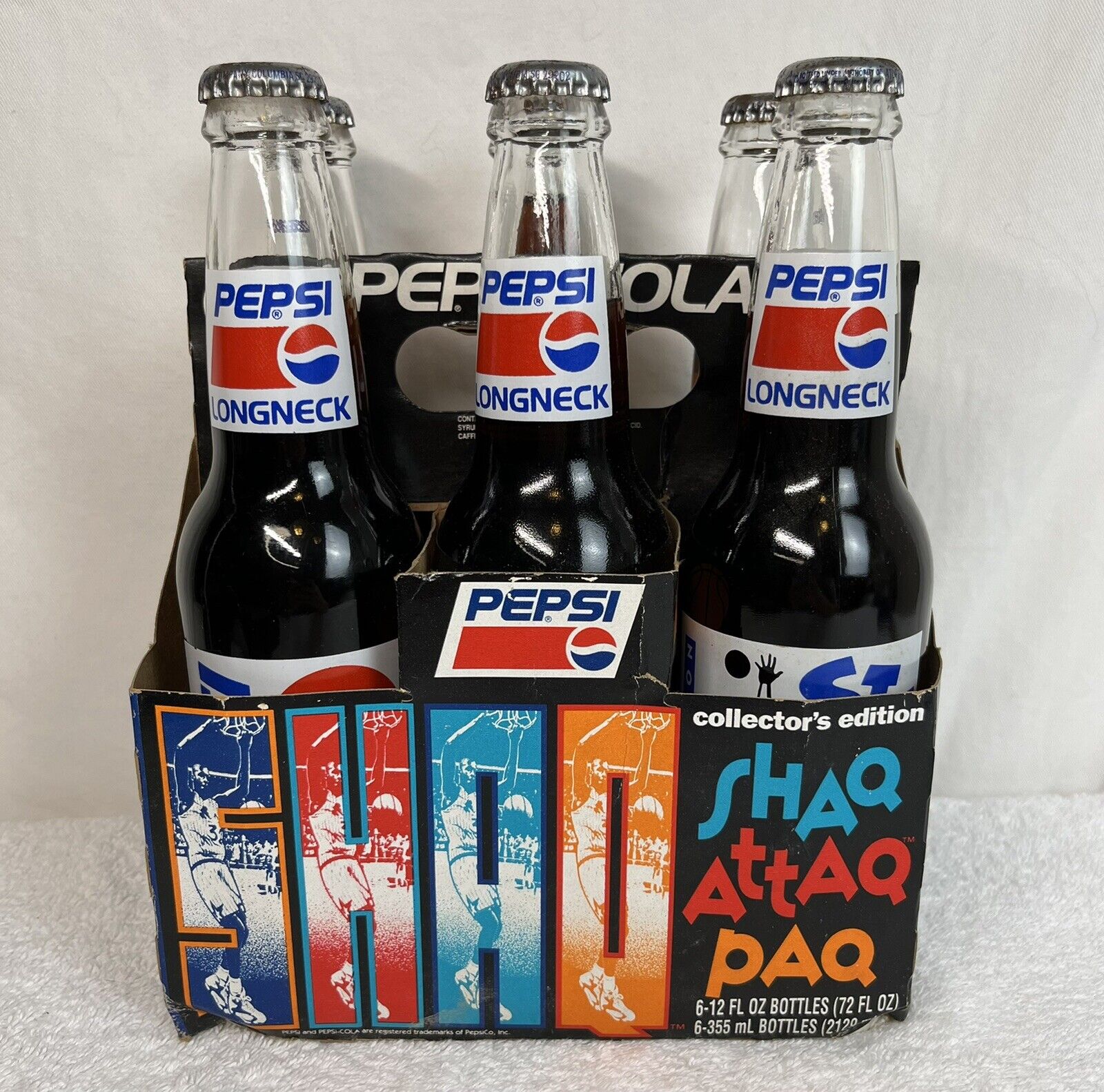 1993 SHAQ ATTAQ PAQ Shaquille O\'Neal 6 Pepsi Longneck Bottles New Old Stock