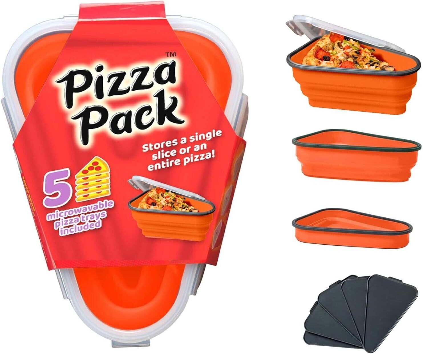 PIZZA PACK The Perfect Reusable Pizza Storage Container with 5 Microwavable Tray