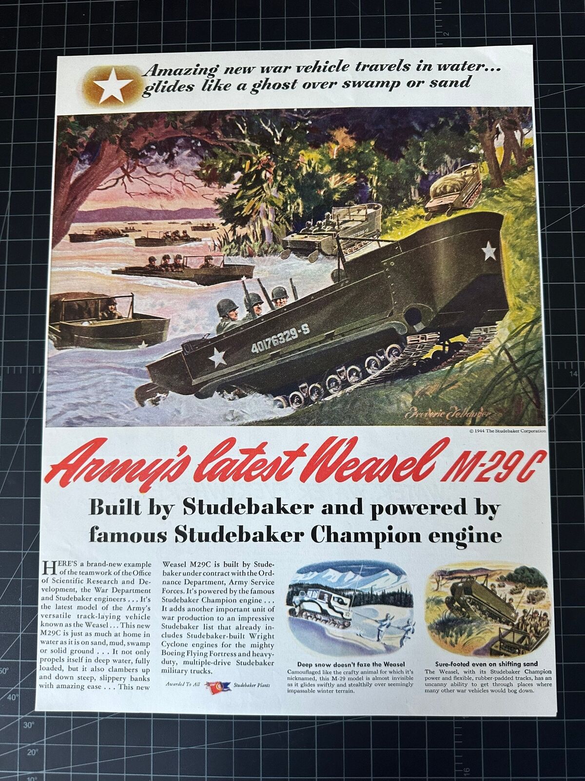 Vintage 1944 Studebaker Weasel M29C WWII Print Ad
