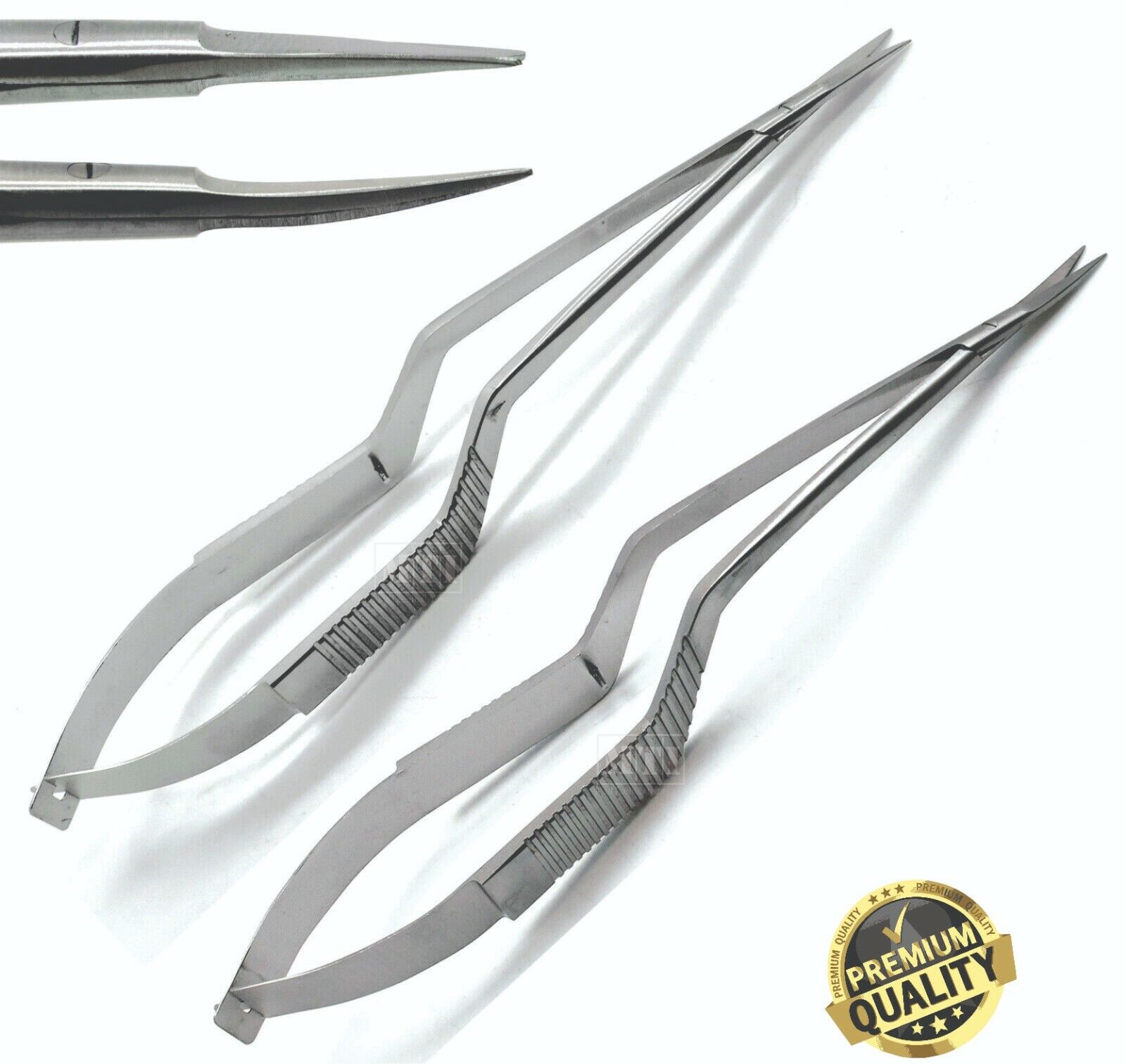 2 Pcs Micro Scissors 7.5'' Yasargil Sharp Straight & Curved Surgical