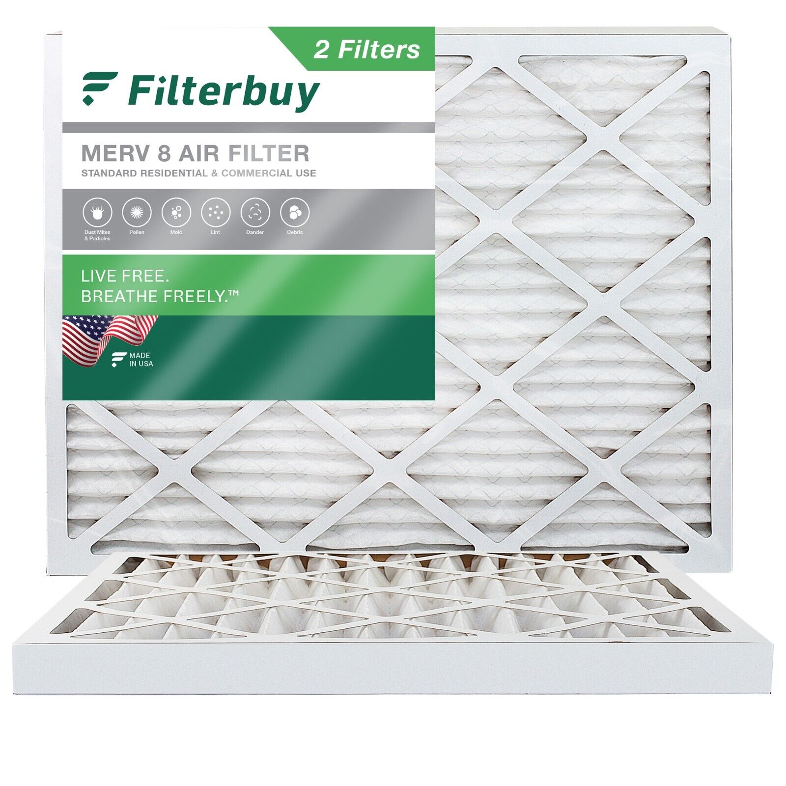Filterbuy 20x25x2 Pleated Air Filters, Replacement for HVAC AC Furnace (MERV 8)