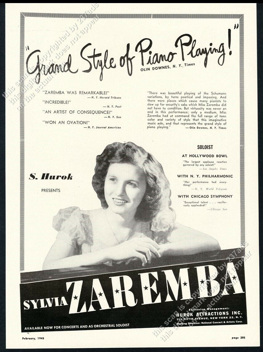 1948 Sylvia Zaremba photo piano recital tour booking vintage trade print ad