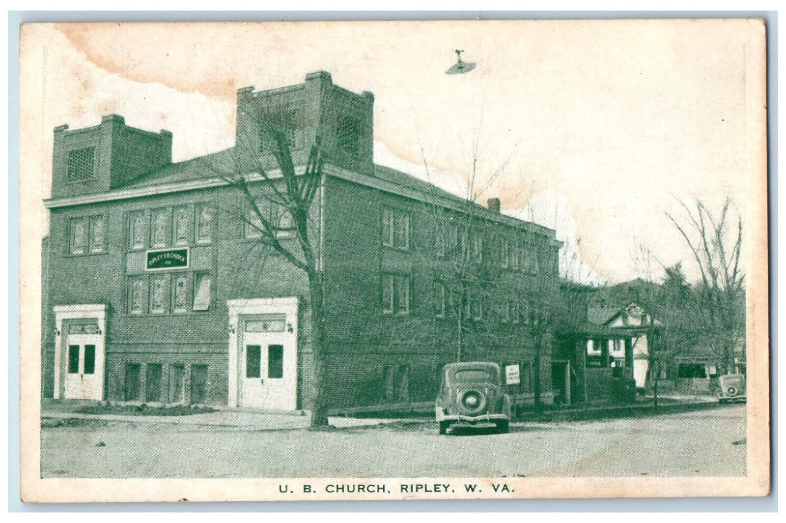 c1940's U.B. Church Ripley West Virginia WV Vintage Rexall Store Postcard