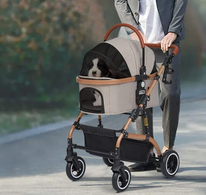 4 Wheels Pet Stroller Foldable Cat Dog Stroller w/Detachable Carrier Heavy Duty