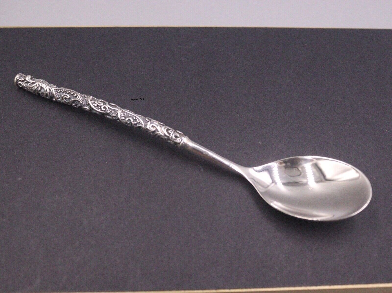 Pure 999 Fine Silver Spoon Men Women Retro Carved Phoenix Soup Spoon 43-44g