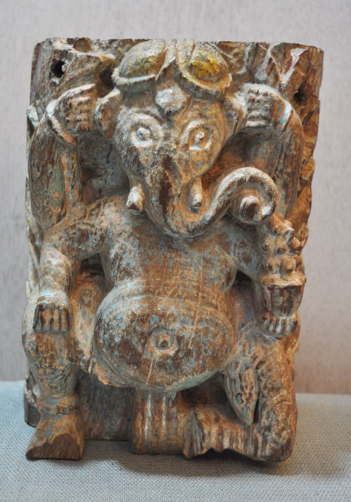 Original Old Antique Big Wooden Fine Hand Carved God Ganesha Idol Figurine