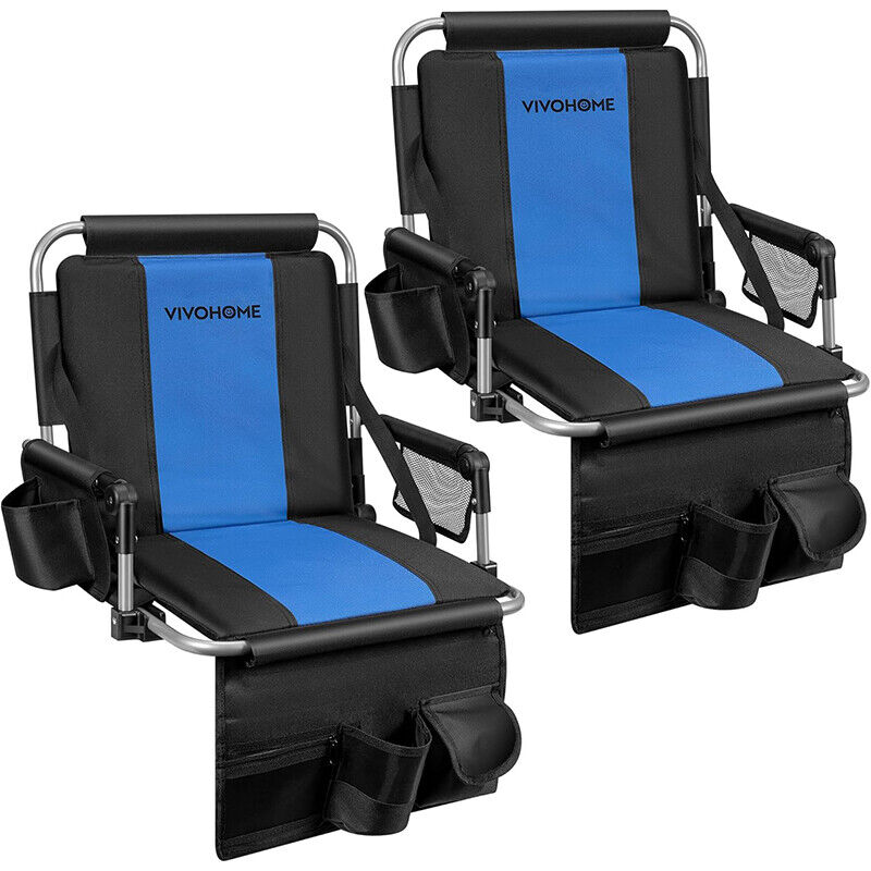 2 Pack Portable Stadium Seat Bleacher Chair Padded & Cup Holder Shoulder Strap