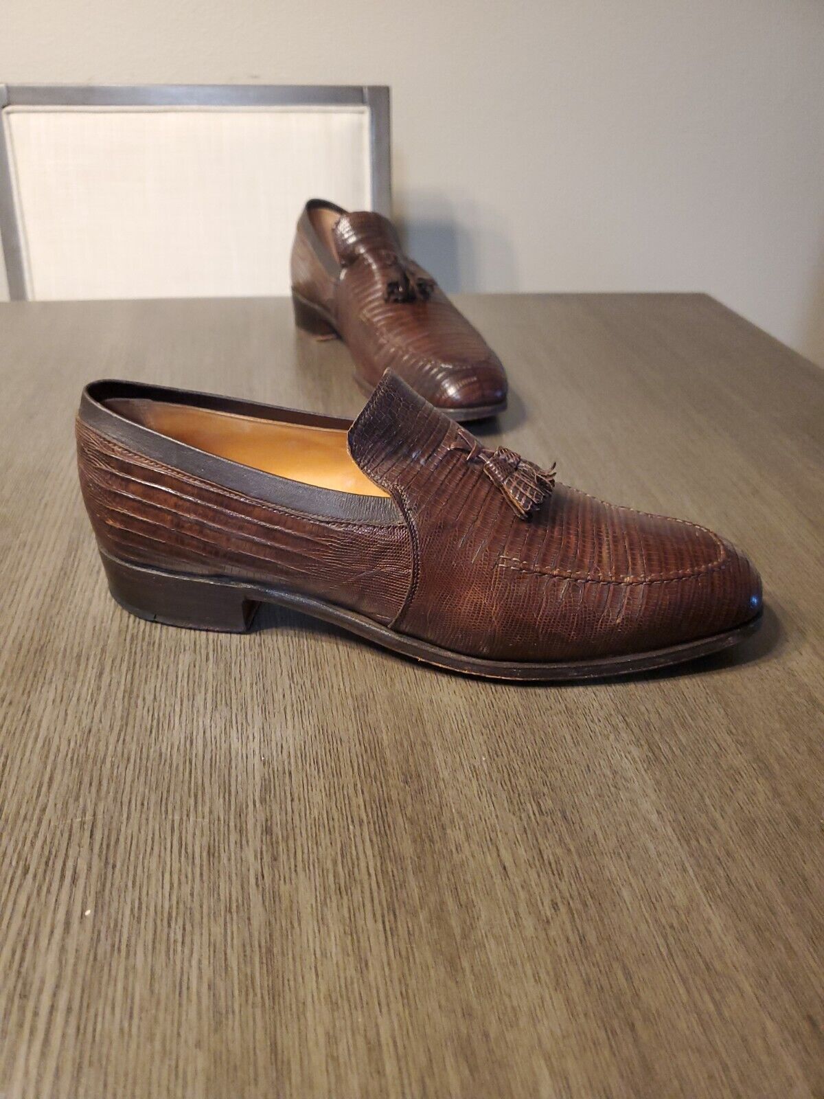 Vintage Nettleton Dark Brown Lizard Skin Tassel Loafers Dress Shoes Men\'s Sz 10D