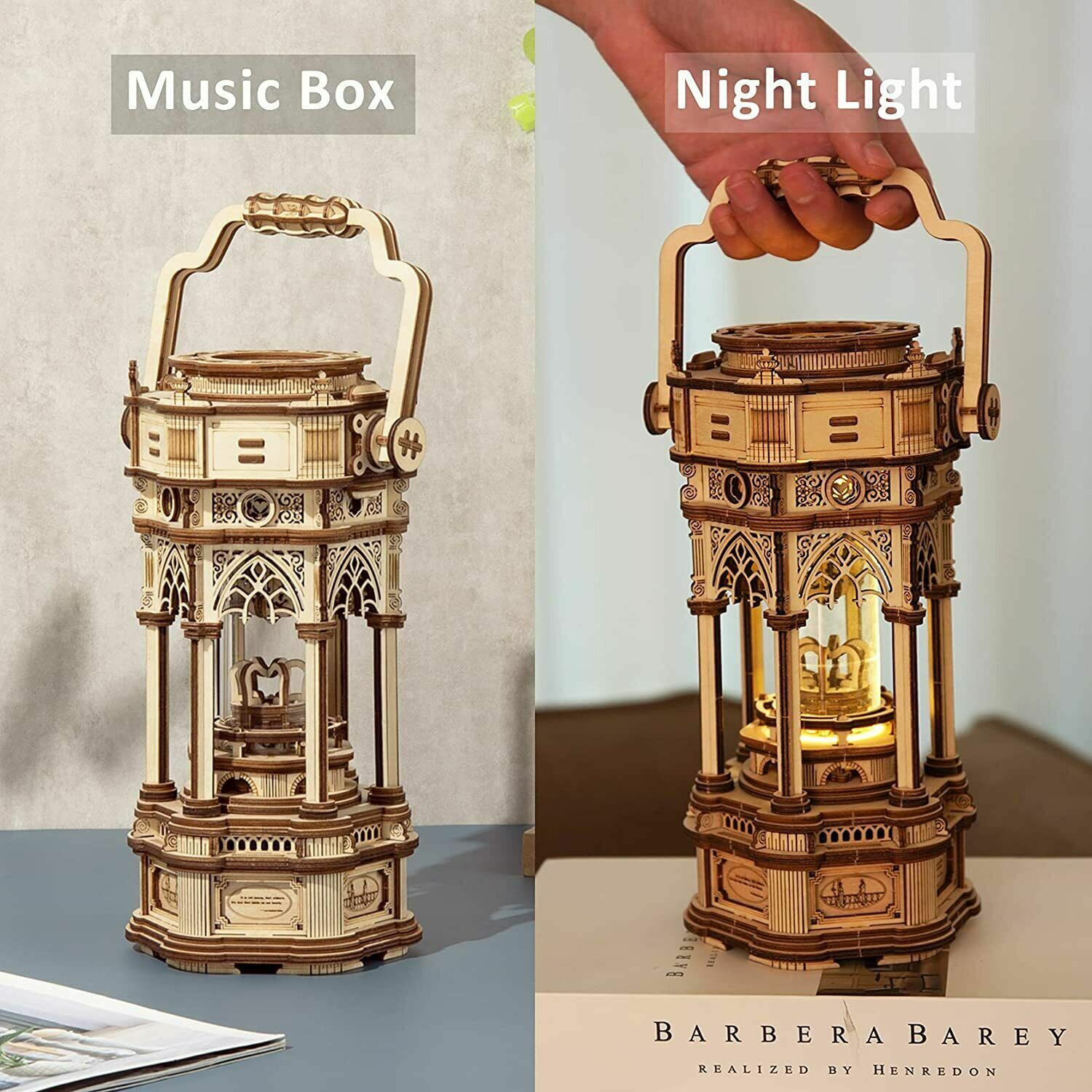 ROKR LED Victorian Lantern Music Box DIY 3D Wooden Puzzles Crafts Kits for Gifts