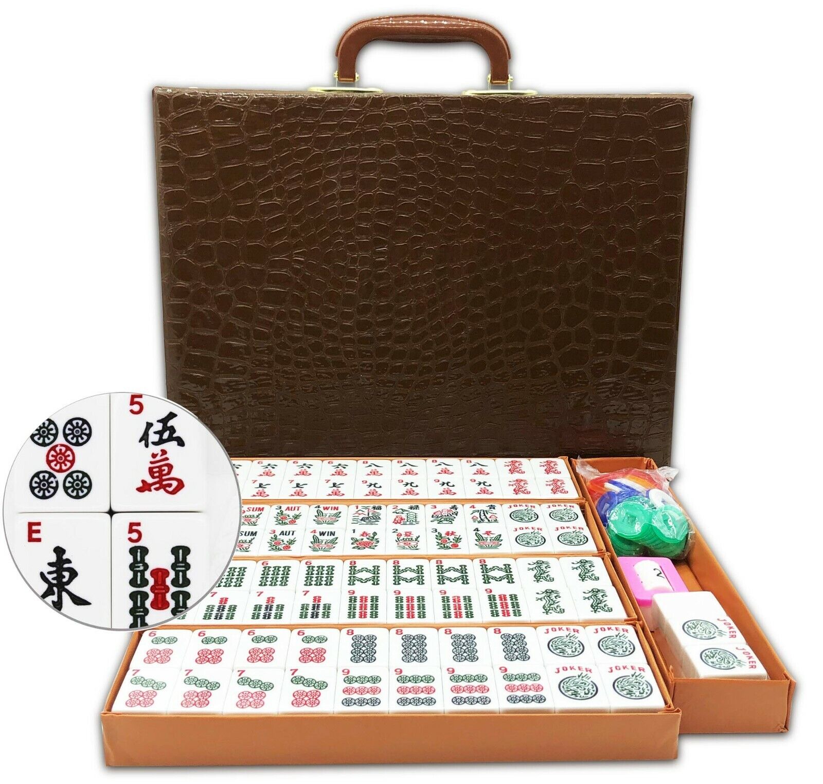 Traveler Size American Mahjong 166 Engraved Tiles Western Mahjongg with Case Set