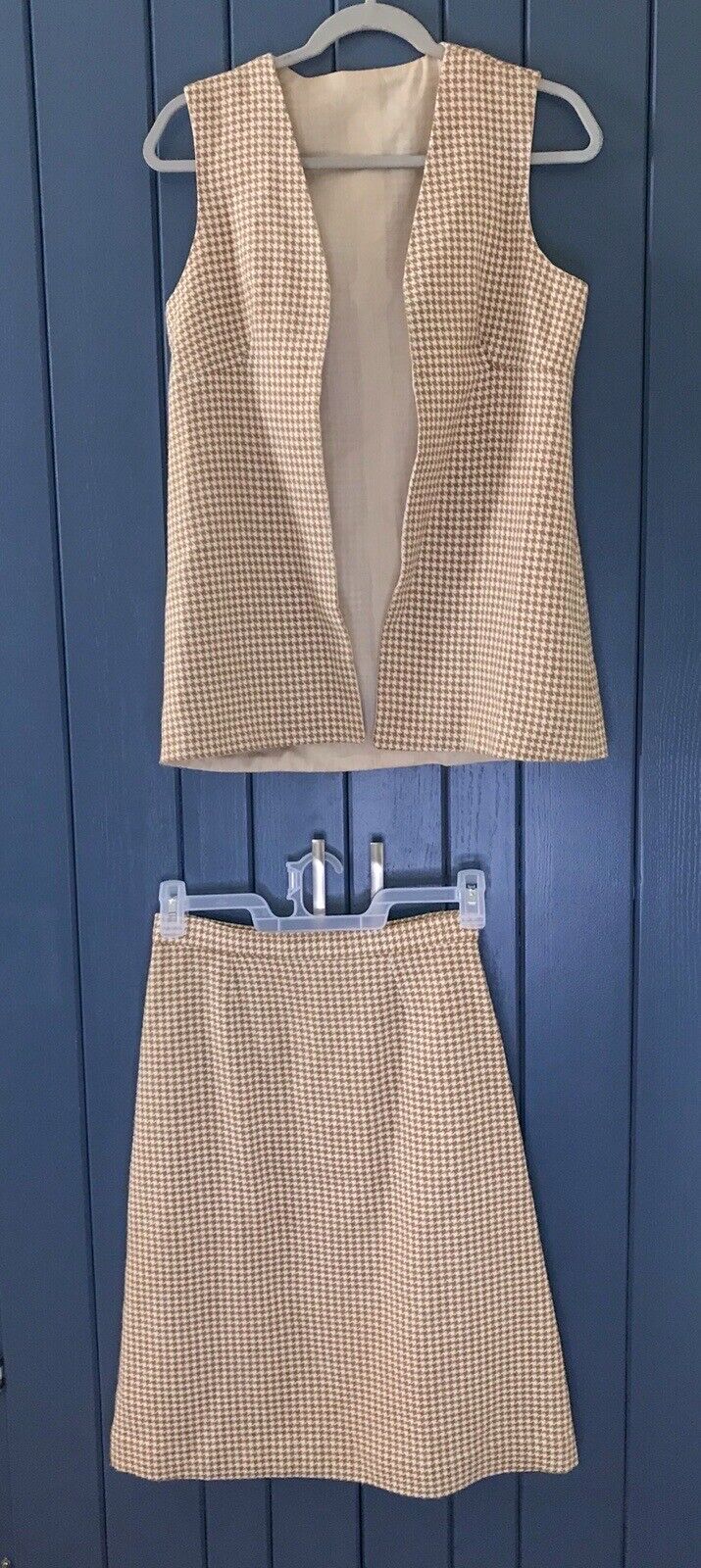 Vintage Groovy Handmade Houndstooth Vest And Skirt Set XS Seventies Vibes Retro