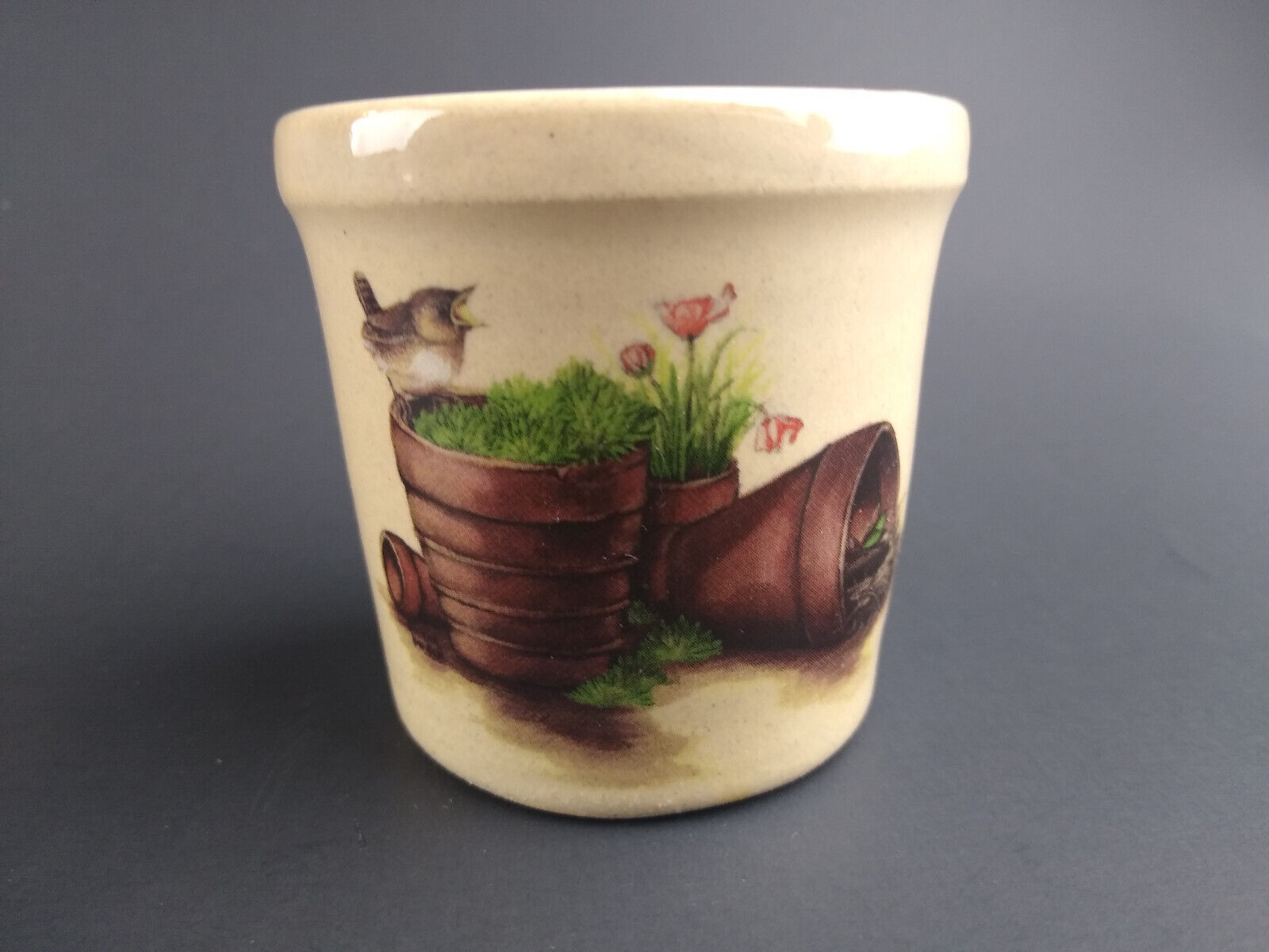 Yesteryears Hand Turned Pottery Bird Flower Pots Mini Crock Marshall Texas USA