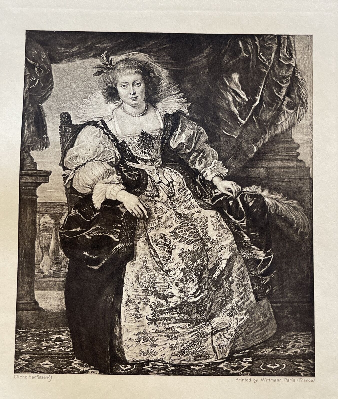 Antique 1899 Art Print Rubens Photogravure Woman Portrait Period Dress Helena