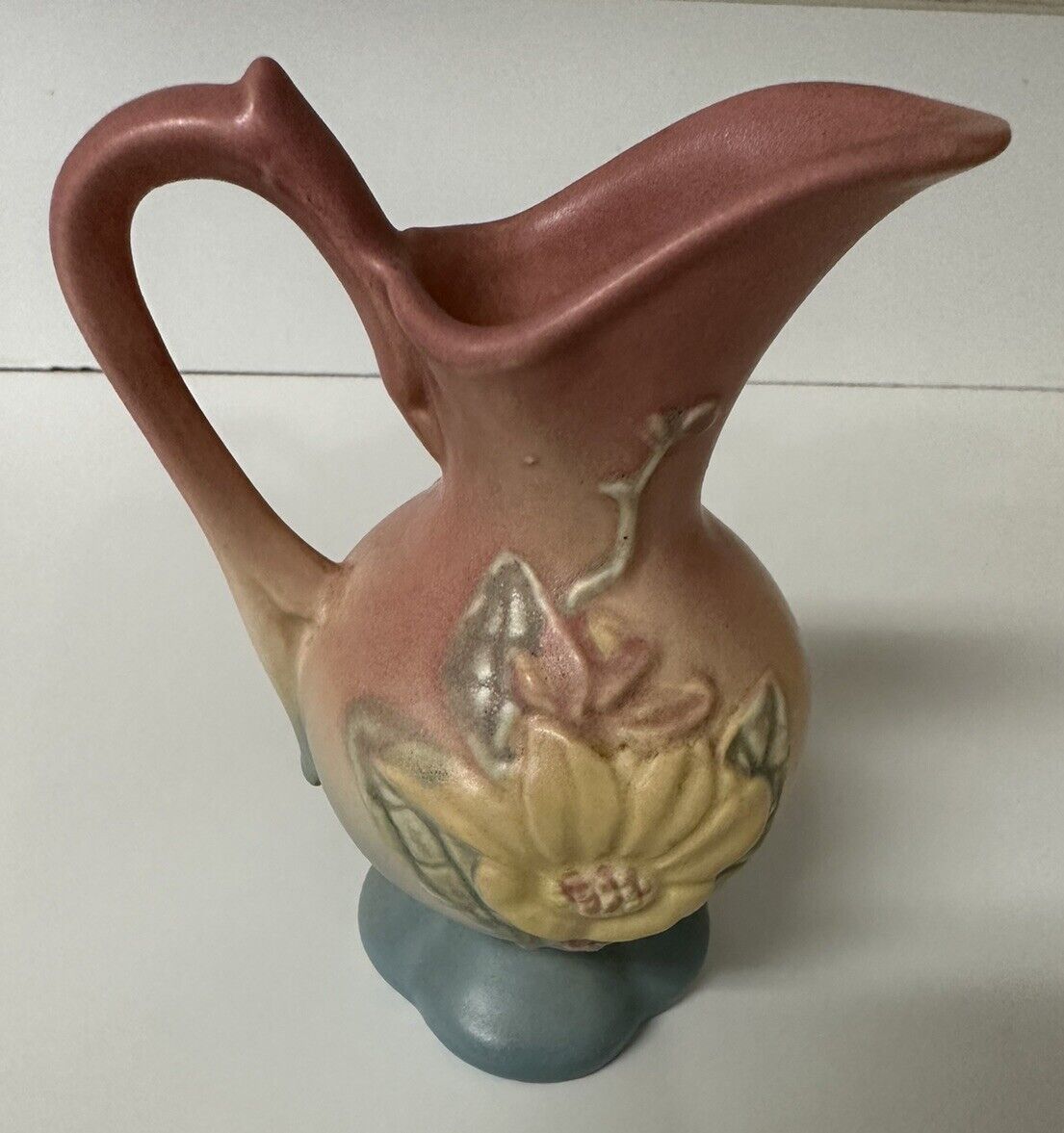 Vintage Hull Art Pottery Magnolia Ewer Vase Pitcher 5” Pink Blue Matte Glaze