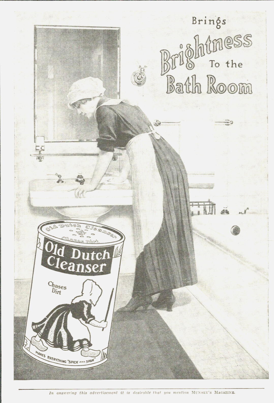 1915 OLD DUTCH CLEANSER household antique PRINT AD woman cleaning bathroom sink