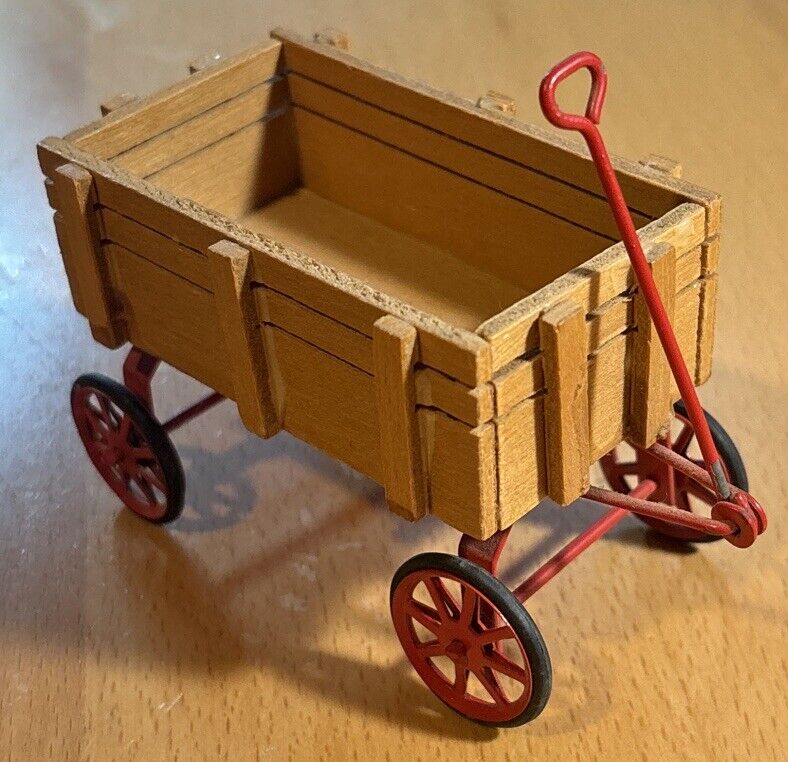 Vintage Dollhouse Miniature Wood & Metal Rolling Wagon