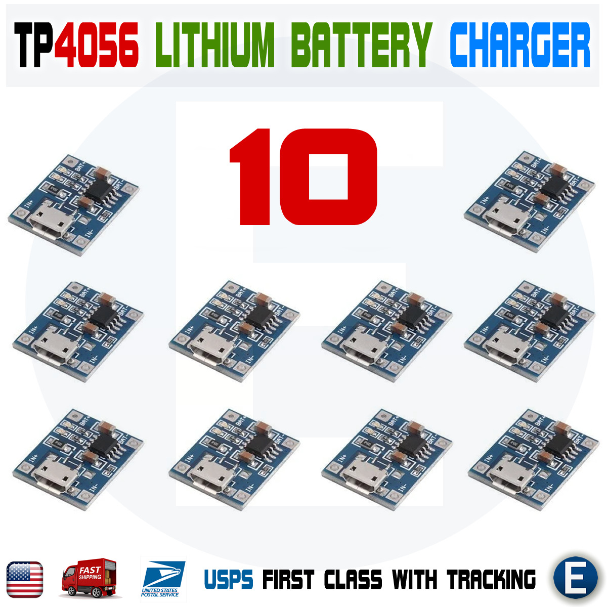 10pcs TP4056 1A 5V Lithium Battery Charging Board Micro Connector USB Module