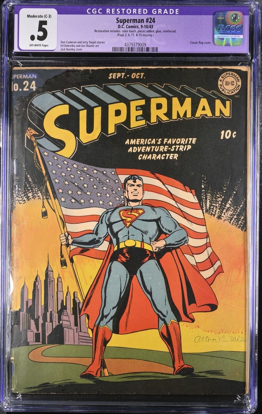1943 Superman 24 CGC .5 Restored. USA American Flag Cover. WWII ERA. RARE