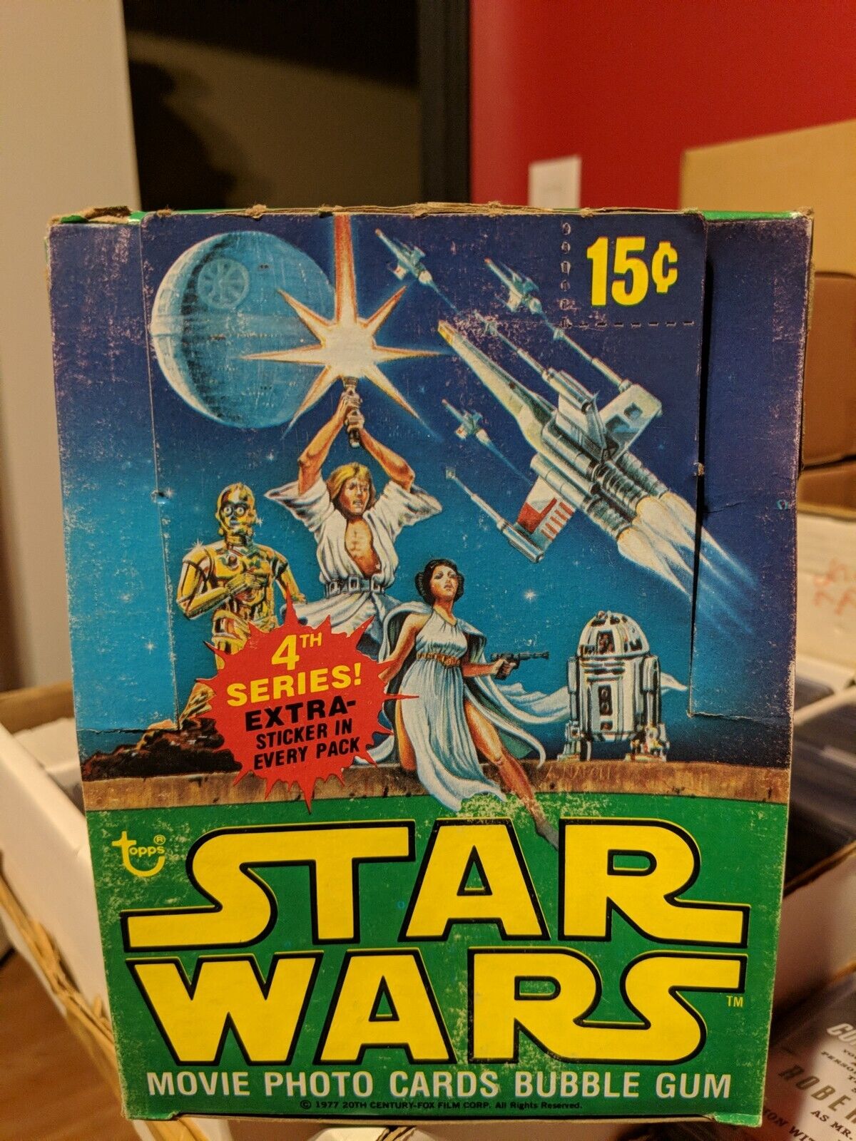 Vintage 1977 Topps Star Wars Series 4 Green Empty Display Box EX + 2 NM Wrappers