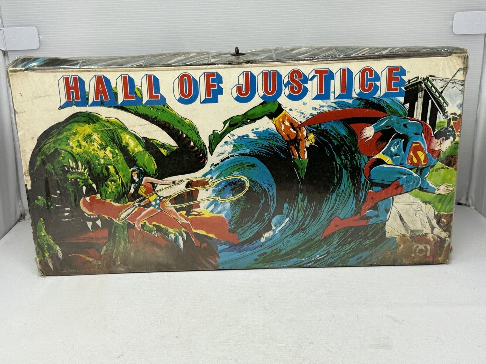 Vintage 1976 MEGO Hall Of Justice Superheroes Toy Playset Case w/ Map Table