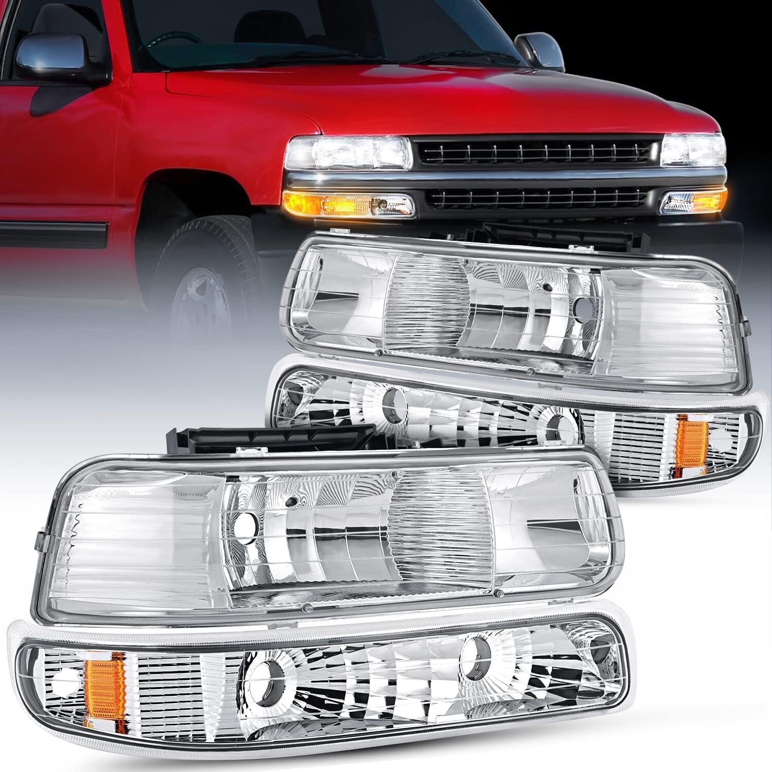 2x Chrome Headlights For 1999-2002 Chevy Silverado 1500 2000-2006 Tahoe Suburban