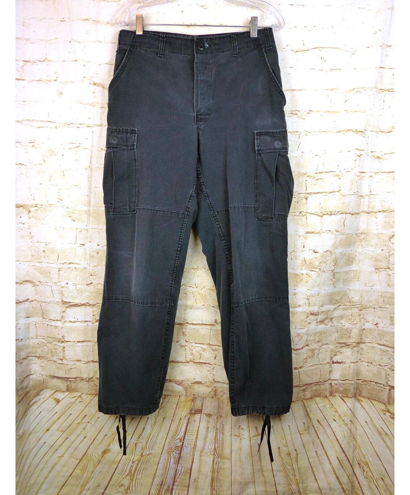 VTG Rothco Military Cargo Pants Mens S Black Ripstop Button Fly Utility USA FLAW