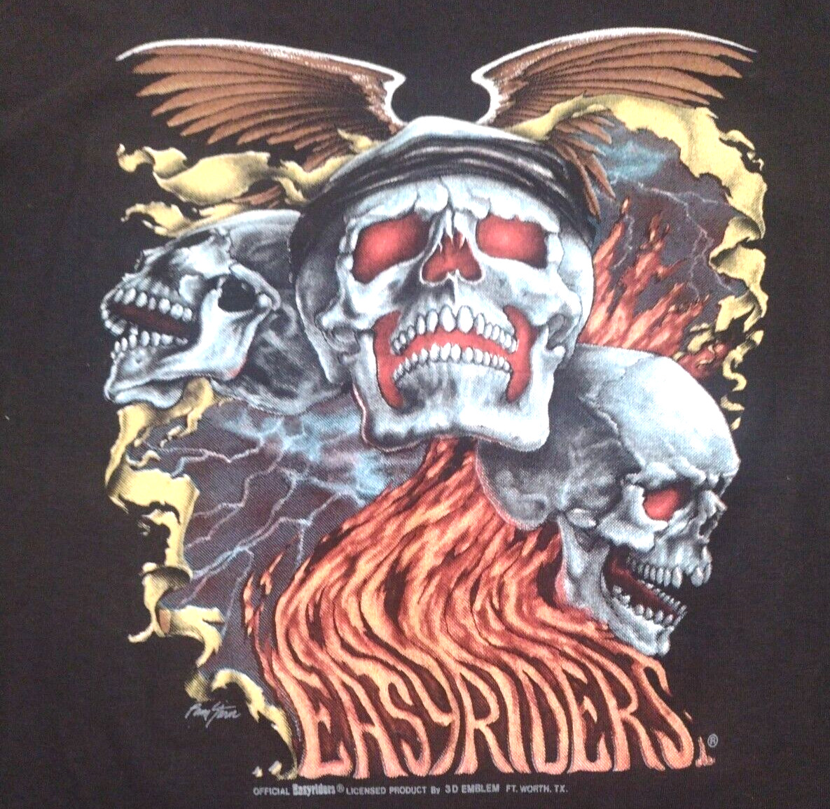 Vintage 1980s Easyriders 3D Emblem Harley Davidson Skull T-Shirt RARE