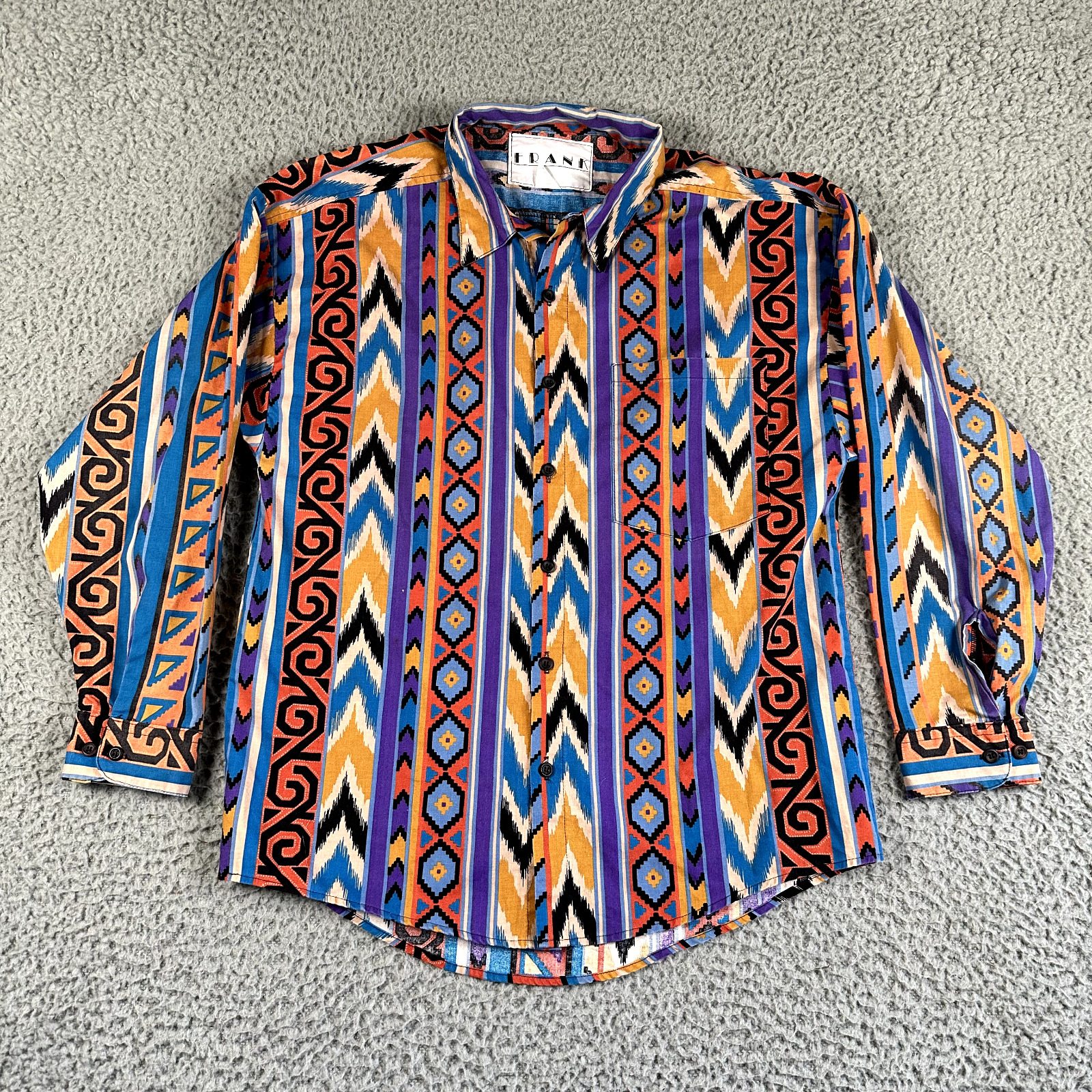 Vtg Frank Shirt Men\'s Medium Aztec Southwest Button Up Long Sleeve Made In USA