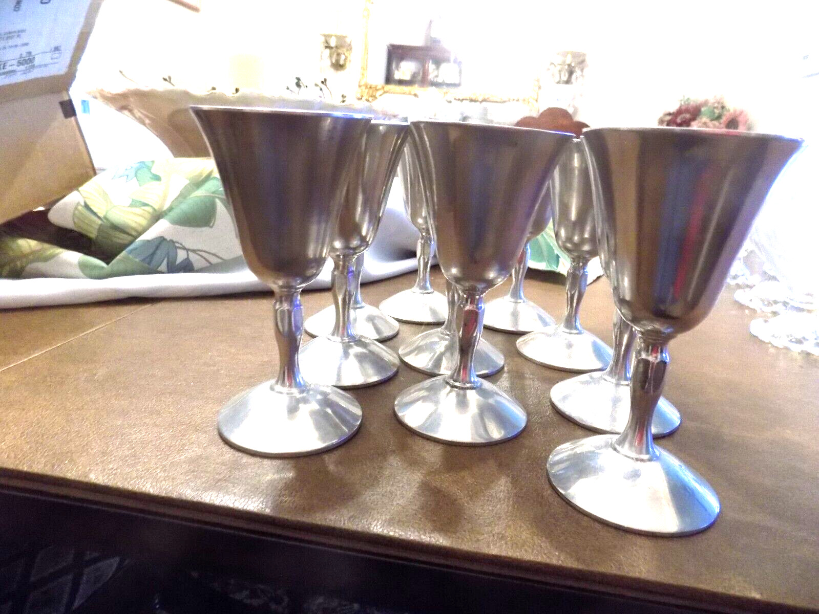 SET OF 10 RAIMOND OF ITALY PEWTER FOOTED WINE GLASSES