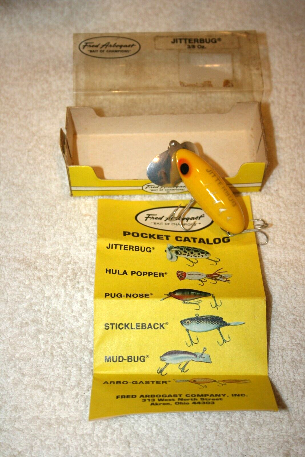 Vintage Arbogast Jitterbug 600 03 New In Box In Yellow Shore With Catalog