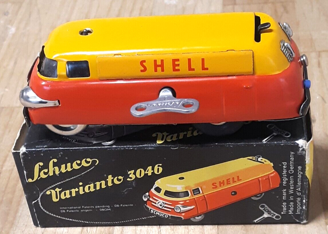 Excellent Schuco Varianto 3046  SHELL Bus Van West Germany Tin Toy  w/ Box