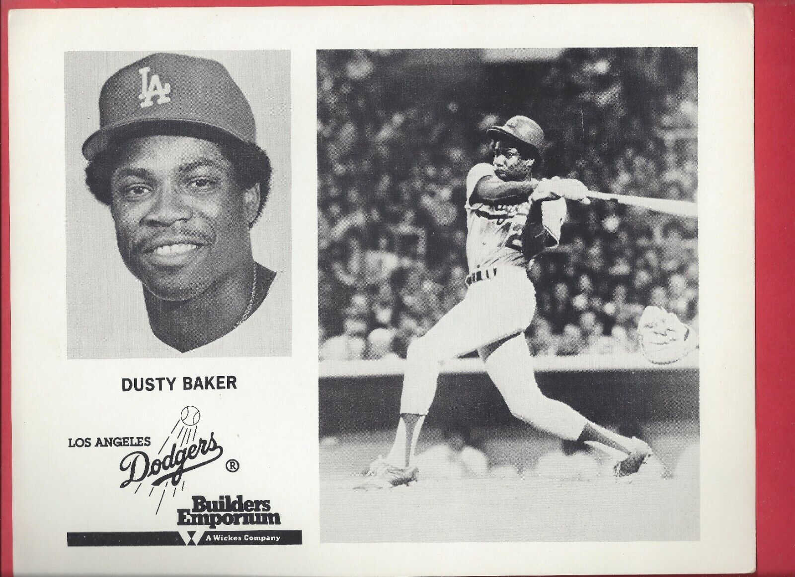 1982 Bulders Emporium Los Angeles Dodgers Photos DUSTY BAKER