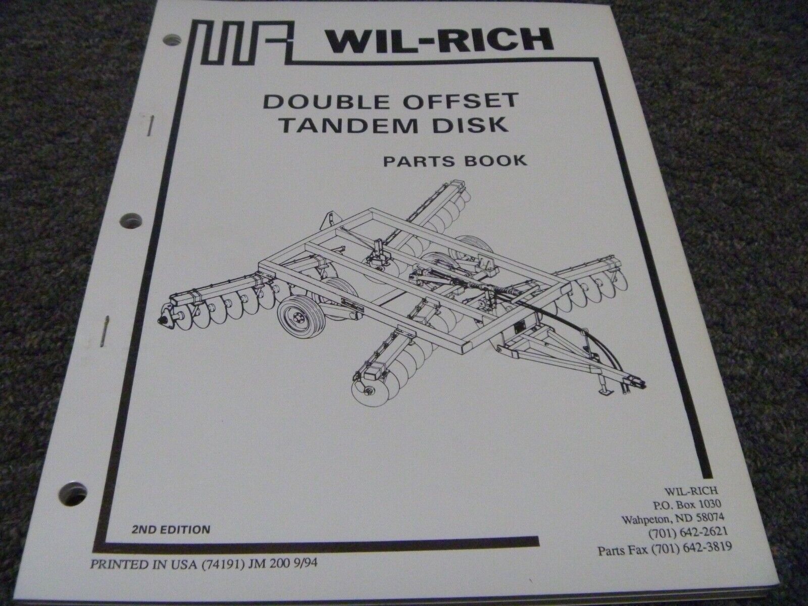 Wil-Rich 7410 7420 7510 7520 7610 7620 Double Offset Tandem Disk Parts Catalog