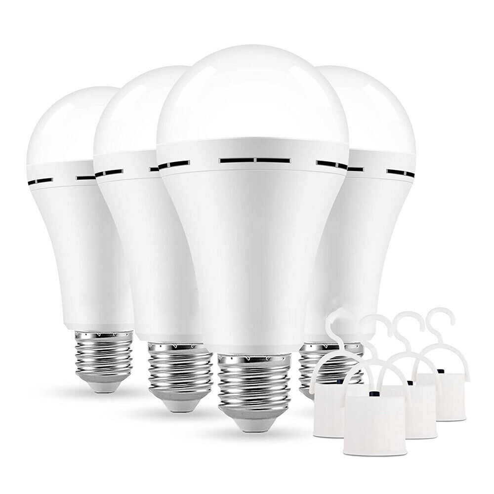 4X Rechargeable Emergency LED Lighting Bulbs Battery Operated 12W E27 (Daylight)